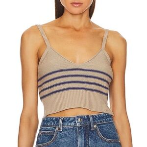 Beige Striped Knit Crop Top - Women's V-Neck Tank